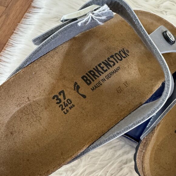 Birkenstock Gizeh Thong Sandals Leather Birko-Flor Silver Women’s EU37 NEW BOX - Picture 13 of 15